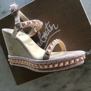 NWT Christian Louboutin Pyraclou 110 mm Suede Lame